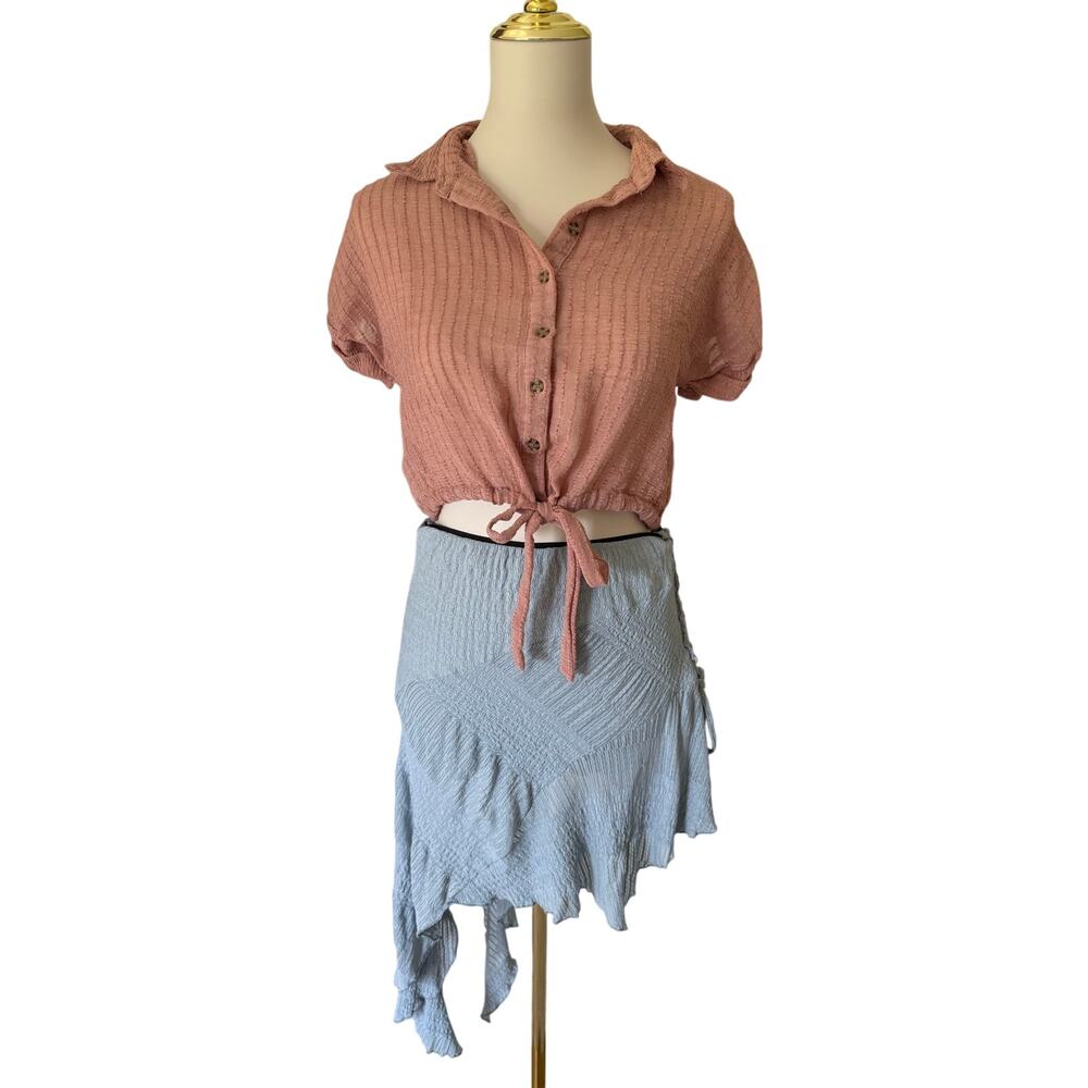 Fashion on Earth Womens Cotton Blend Rose Tie Front Crop Top Cottagecore M